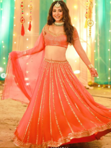  Hina Khan, adorned in a sequin lehenga and traditional Indian jewelry, offers an ideal source of ethnic fashion inspiration for the upcoming festive season.